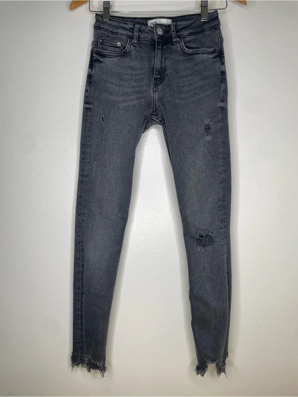 Zara Black Washed Distressed Skinny Jeans